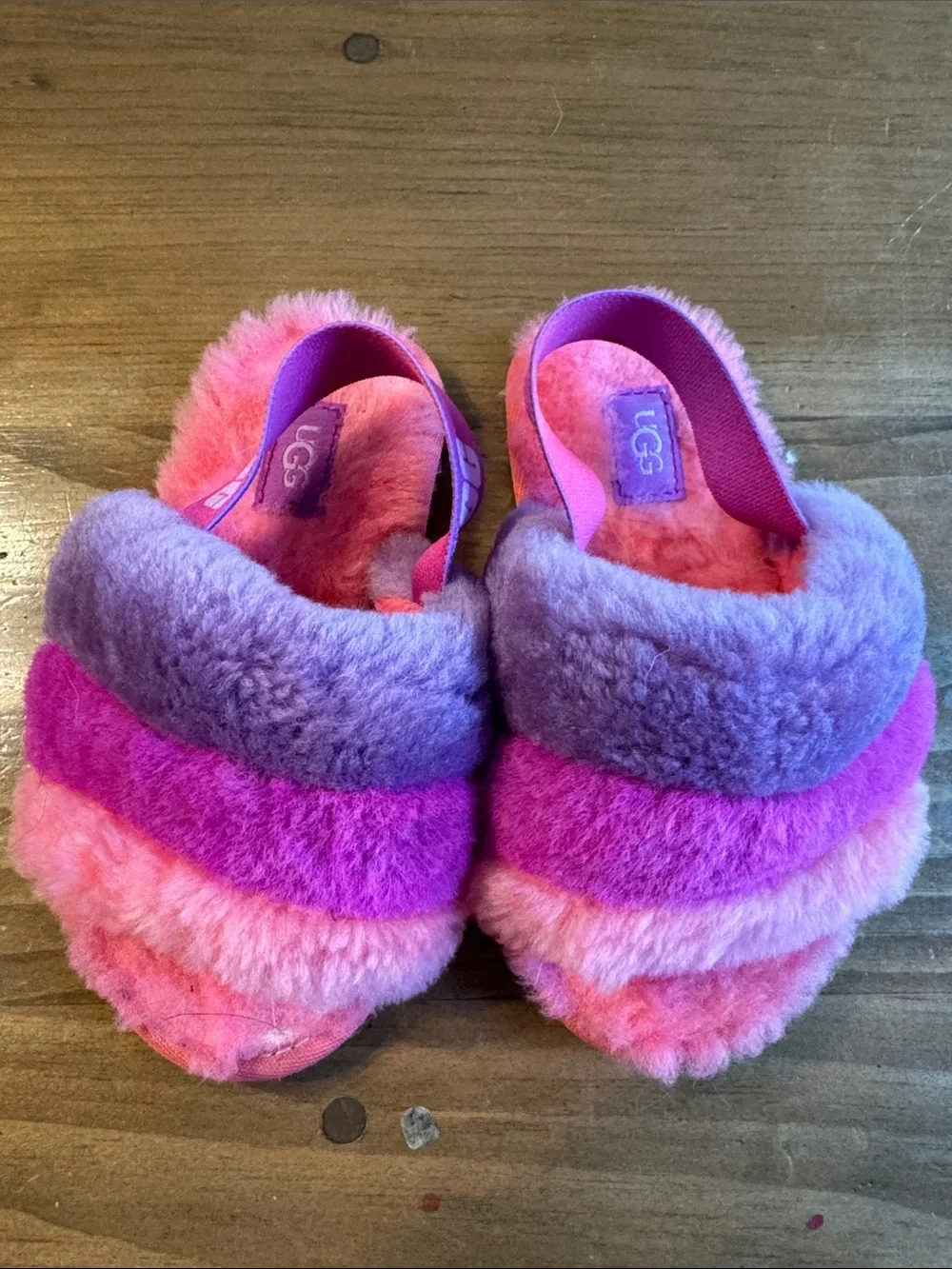 UGG Kids Fuzz Stripe Slide - Pink & Purple